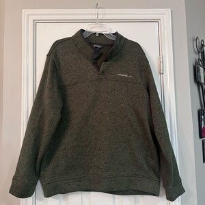 Eddie Bauer Radiator Sweater Mens XXL Green Snap Front Fleece Henley Casual